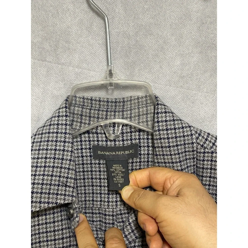 Banana Republic Shirt Men S Gray Houndstooth Wool Blend Flannel Button Up Cowboy